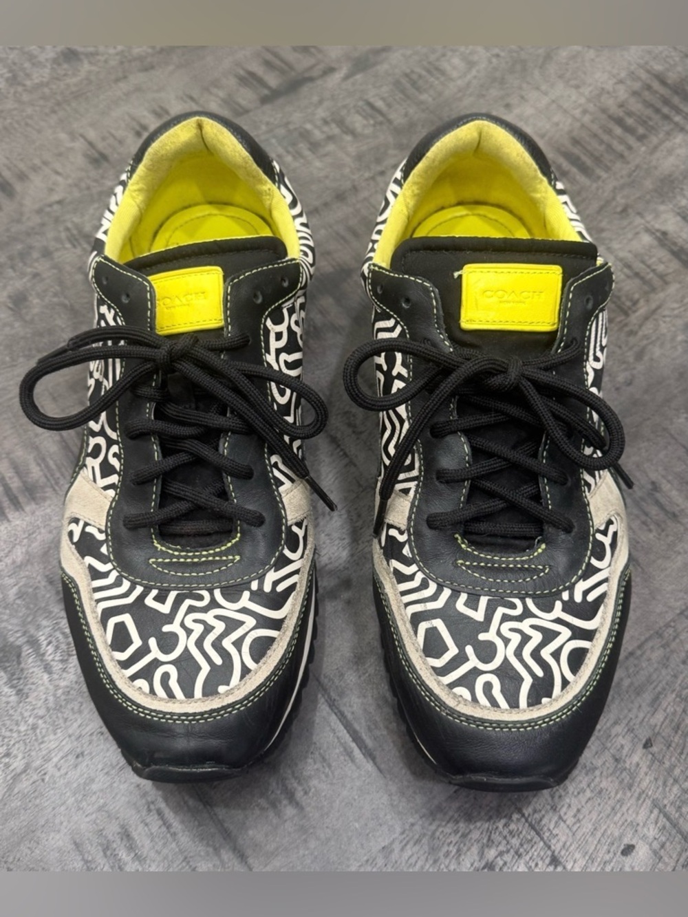 Coach Black & White Graphic Sneakers with Neon Yellow Details - Picture 6 of 6